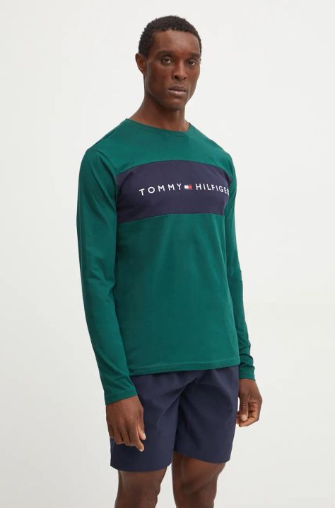 Tommy Hilfiger longsleeve męski kolor zielony z nadrukiem