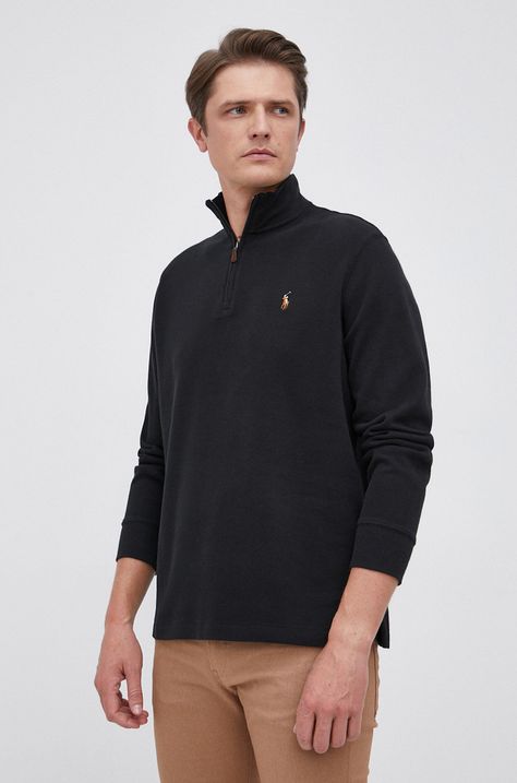 Polo Ralph Lauren Pulover de bumbac bărbați, culoarea negru