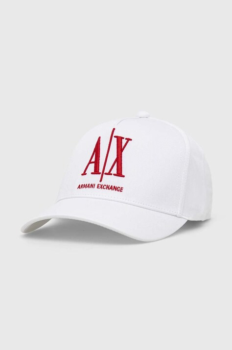 Armani Exchange șapcă de baseball din bumbac culoarea alb, cu imprimeu