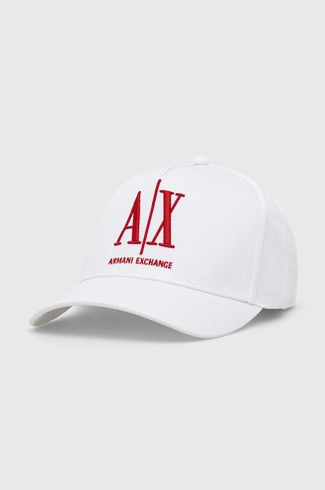 Armani Exchange pamut baseball sapka fehér, nyomott mintás
