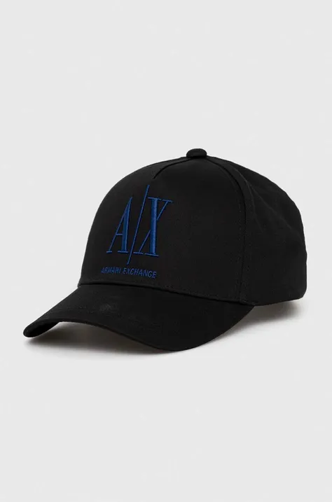 Бавовняна бейсболка Armani Exchange колір чорний з аплікацією