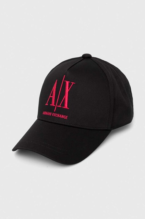Бавовняна бейсболка Armani Exchange колір чорний з аплікацією