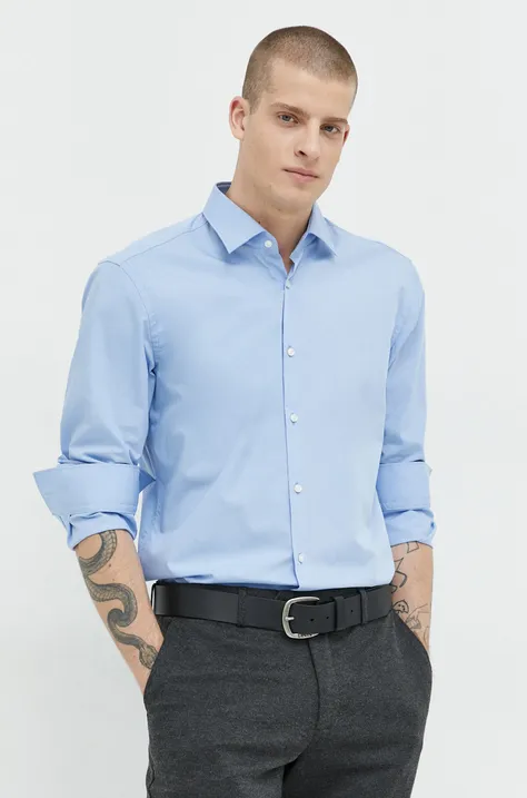 Košulja HUGO za muškarce, boja: tamno plava, slim, s klasičnim ovratnikom, 50289499