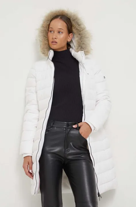 Prešívaná bunda Tommy Jeans dámska,biela farba,zimná,DW0DW09060