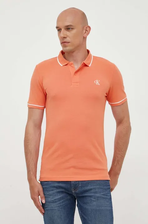Calvin Klein Jeans tricou polo bărbați, culoarea portocaliu, uni J30J315603