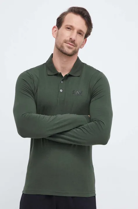 Majica dugih rukava EA7 Emporio Armani za muškarce, boja: zelena, bez uzorka