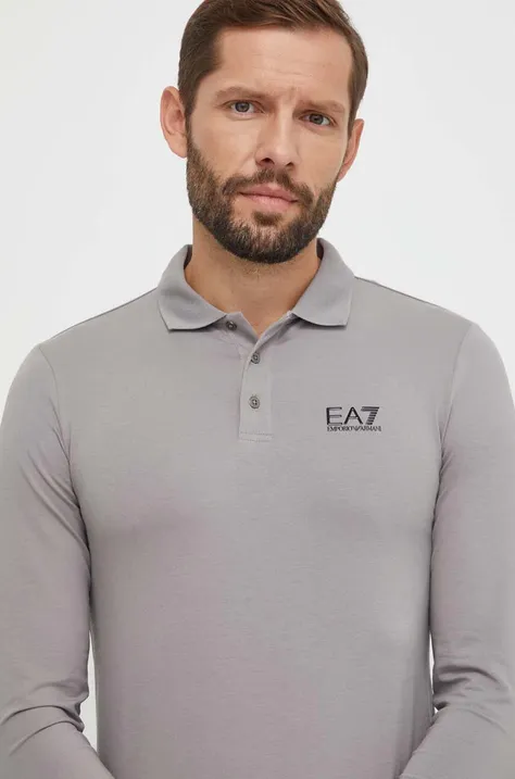 Majica z dolgimi rokavi EA7 Emporio Armani moški, siva barva