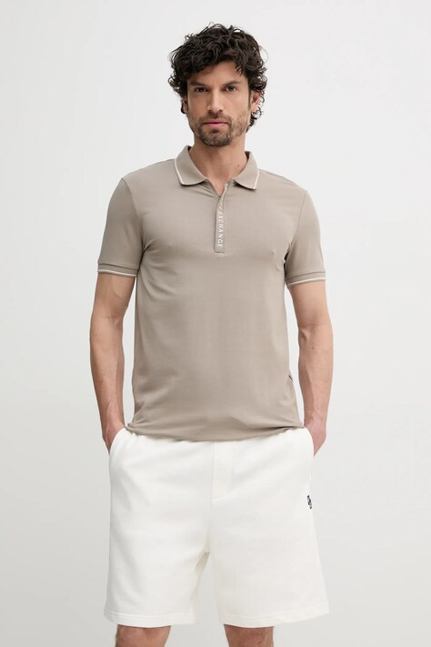 Armani Exchange polo męski kolor brązowy z nadrukiem