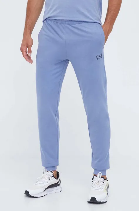 EA7 Emporio Armani spodnie dresowe bawełniane kolor niebieski gładkie