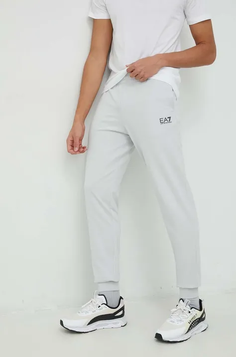 Хлопковые спортивные штаны EA7 Emporio Armani цвет серый однотонные