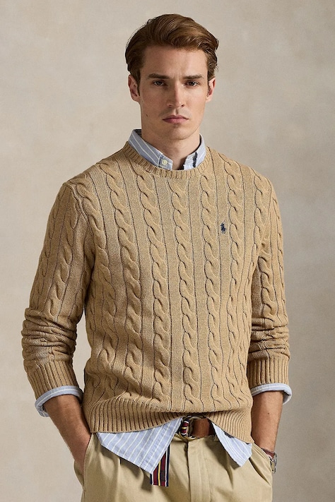 Βαμβακερό πουλόβερ Polo Ralph Lauren ανδρικά, χρώμα: μπεζ,