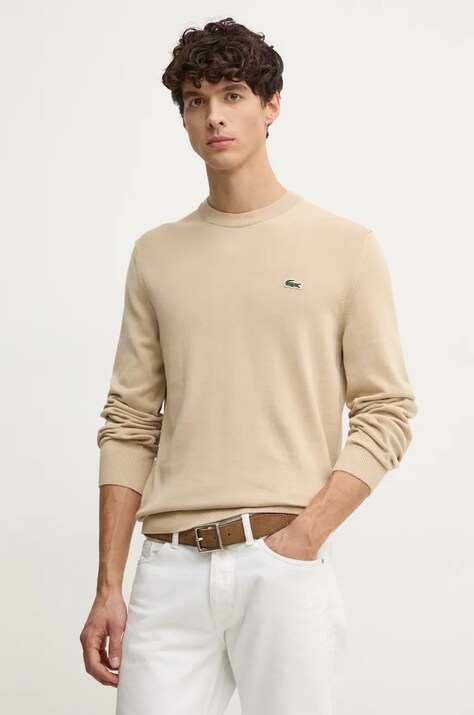 Хлопковый свитер Lacoste цвет бежевый лёгкий