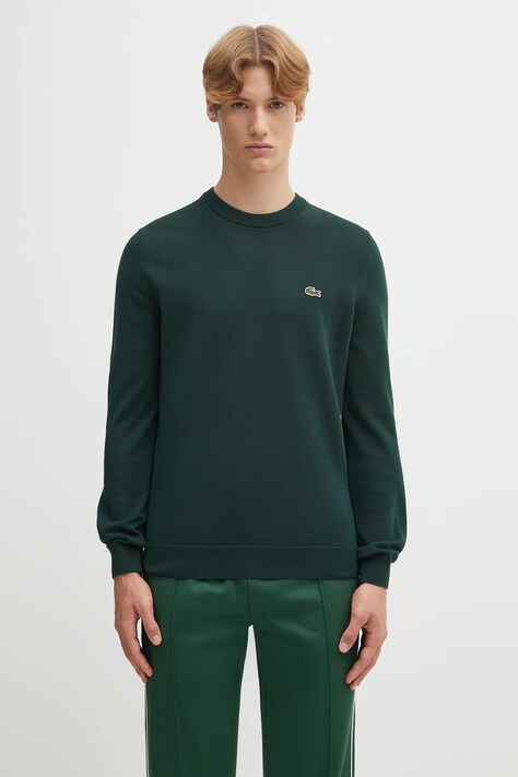 Lacoste sweter bawełniany kolor zielony lekki