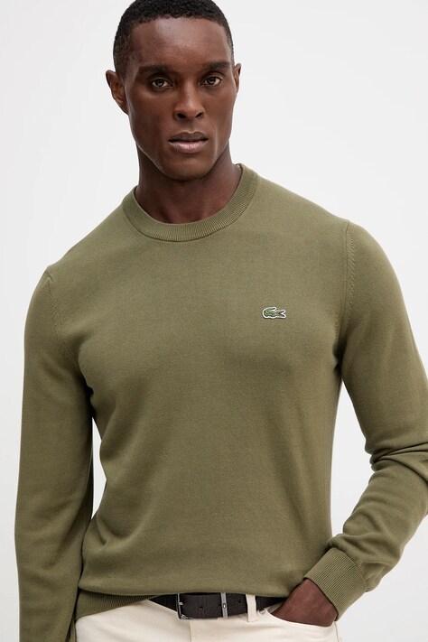 Lacoste sweter bawełniany kolor zielony lekki