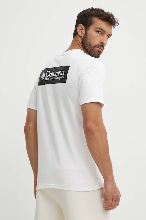 Columbia tricou din bumbac North Cascades barbati, culoarea alb, cu imprimeu, 1834041