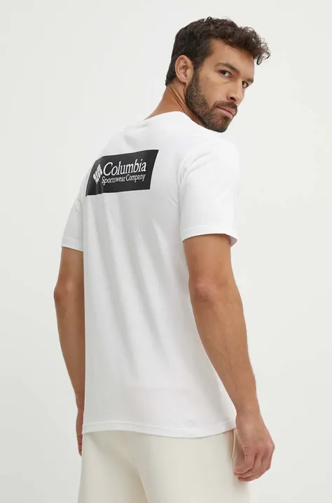 Памучна тениска Columbia North Cascades в бяло с принт 1834041