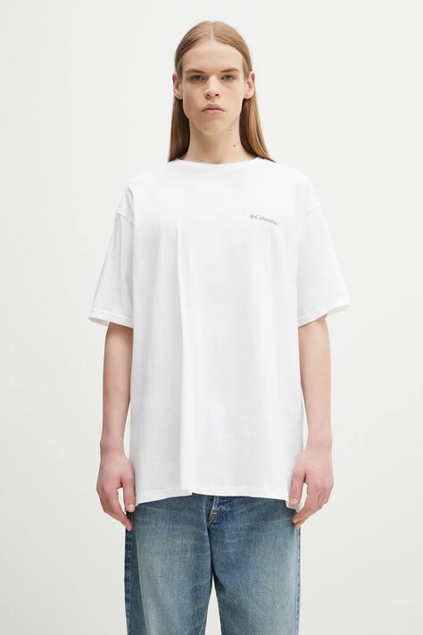 Columbia tricou din bumbac North Cascades barbati, culoarea alb, cu imprimeu, 1834041