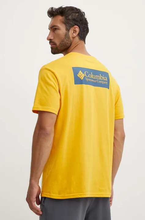 Columbia t-shirt bawełniany North Cascades kolor żółty z nadrukiem 1834041-575