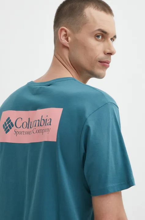 Columbia t-shirt bawełniany North Cascades męski kolor turkusowy z nadrukiem 1834041