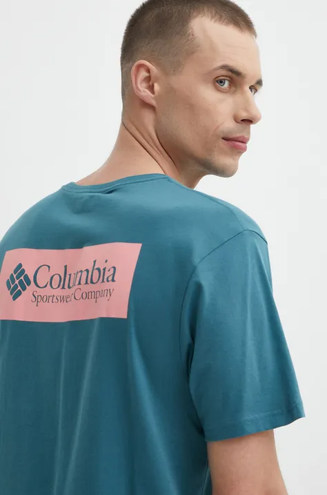 Бавовняна футболка Columbia North Cascades чоловіча колір бірюзовий з принтом 1834041