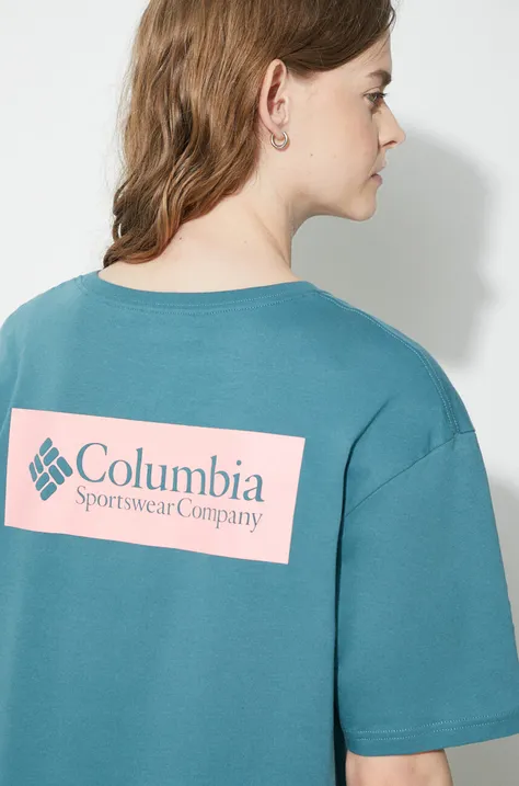 Bavlnené tričko Columbia North Cascades pánske, tyrkysová farba, s potlačou, 1834041