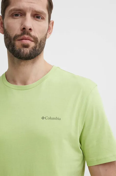 Хлопковая футболка Columbia North Cascades цвет зелёный с принтом