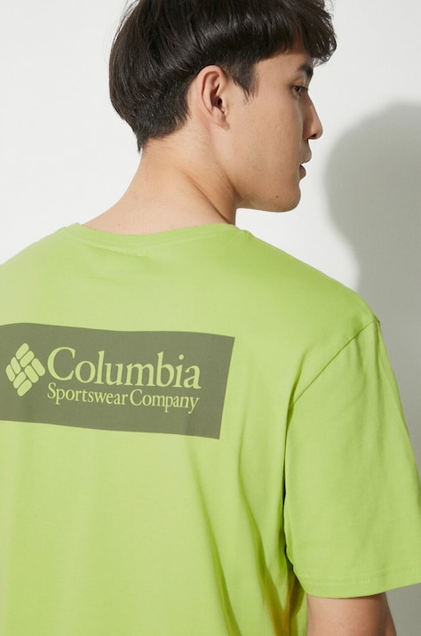 Pamučna majica Columbia North Cascades za muškarce, boja: zelena, s tiskom, 1834041