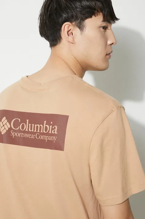 Памучна тениска Columbia North Cascades в бежово с принт 1834041