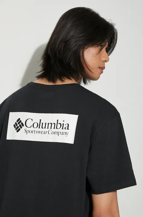 Памучна тениска Columbia North Cascades в черно с принт 1834041