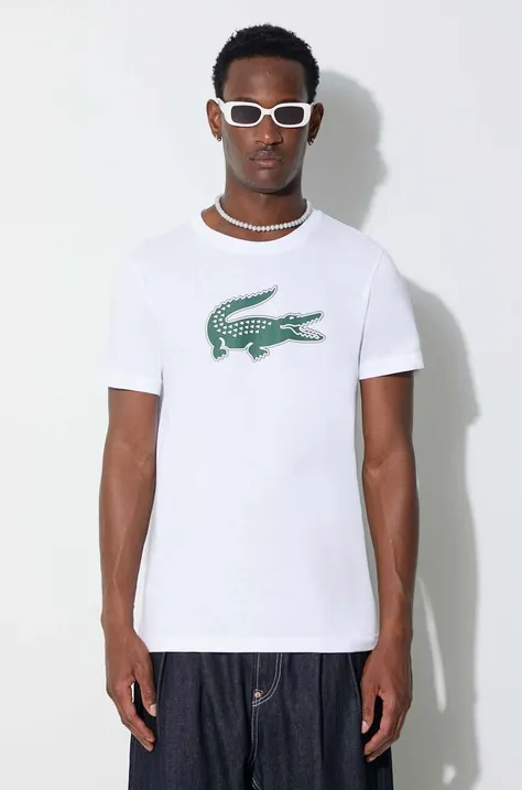 Lacoste t-shirt męski kolor biały z nadrukiem