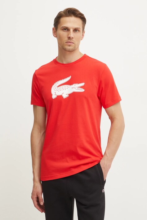Lacoste tricou barbati, culoarea rosu, cu imprimeu