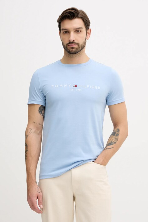 Tommy Hilfiger t-shirt bawełniany męski kolor niebieski z aplikacją MW0MW11797