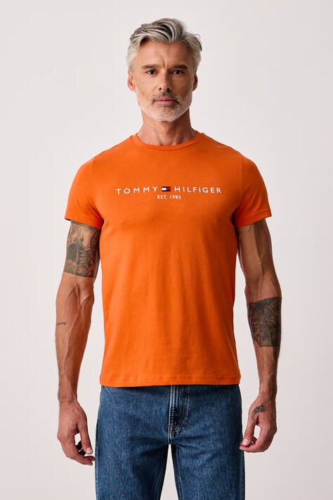 Tommy Hilfiger Tričko pánske bavlnené oranžové MW0MW11797