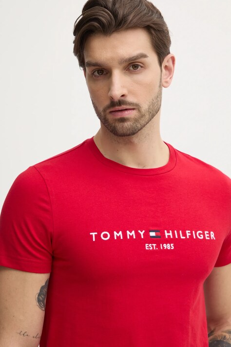 Tommy Hilfiger t-shirt bawełniany męski kolor czerwony z aplikacją MW0MW11797