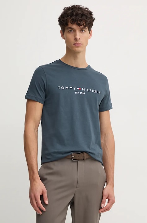 Хлопковая футболка Tommy Hilfiger мужской цвет серый с аппликацией