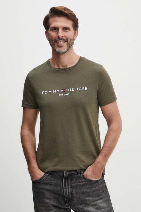 Bombažna kratka majica Tommy Hilfiger moški, zelena barva