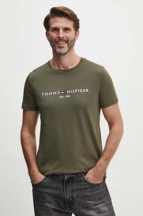 Хлопковая футболка Tommy Hilfiger мужской цвет зелёный с аппликацией