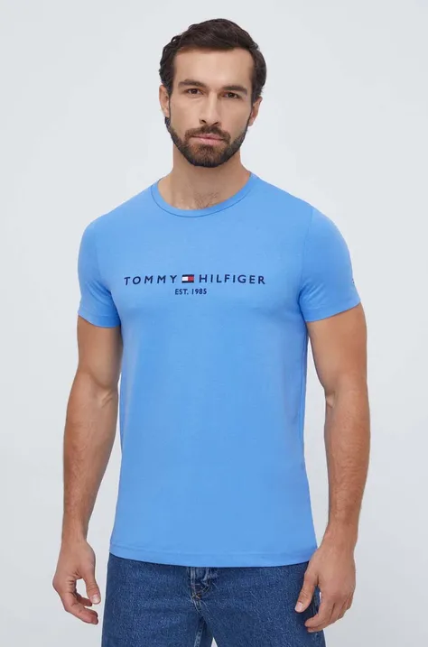 Tommy Hilfiger t-shirt bawełniany kolor niebieski z aplikacją