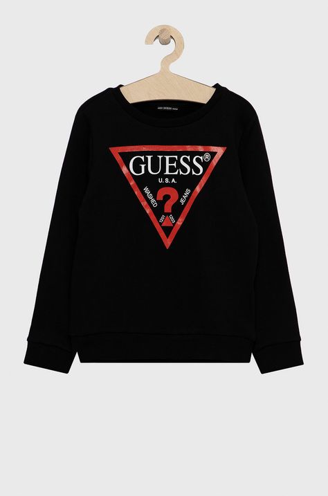 Guess Hanorac de bumbac pentru copii culoarea negru, cu imprimeu