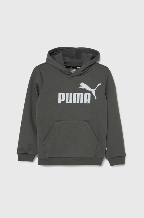 Otroški pulover Puma siva barva, s kapuco