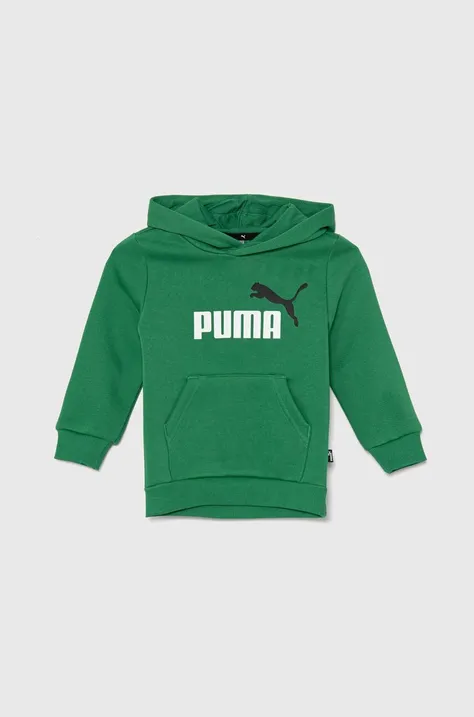 Otroški pulover Puma zelena barva, s kapuco