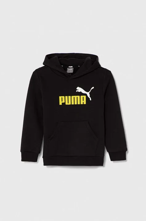 Puma bluza dziecięca kolor czarny z kapturem z nadrukiem