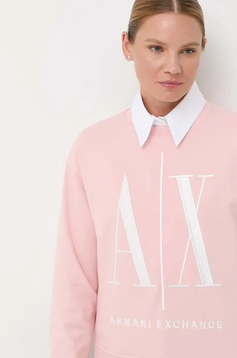 Bombažen pulover Armani Exchange ženska, roza barva