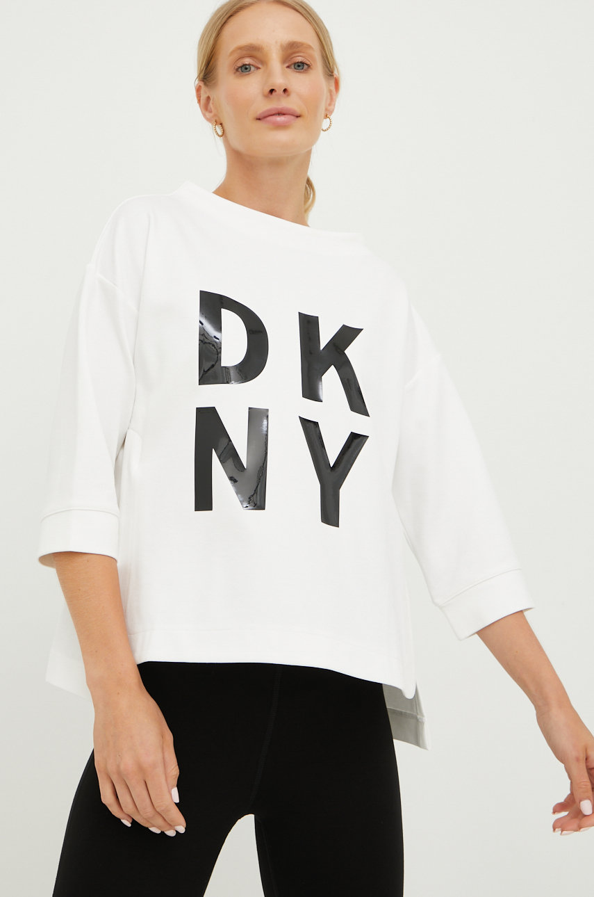 Mikina Dkny dámská, bílá barva, s potiskem, DP9T7103