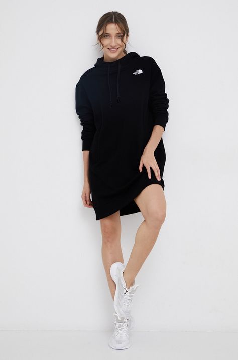 The North Face Bluza bawełniana damska kolor czarny z kapturem gładka