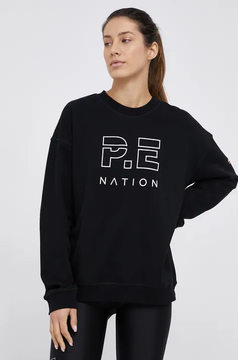 Bavlnená mikina P.E Nation dámska, čierna farba, jednofarebná