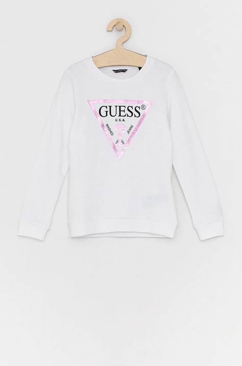 Παιδική βαμβακερή μπλούζα Guess χρώμα: άσπρο