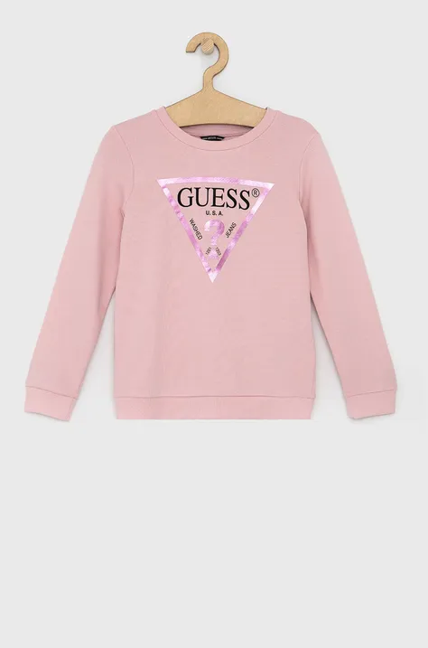 Детская хлопковая кофта Guess цвет розовый с принтом