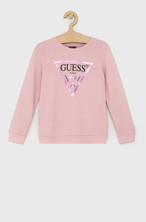 Guess Bluza bawełniana dziecięca kolor różowy z nadrukiem