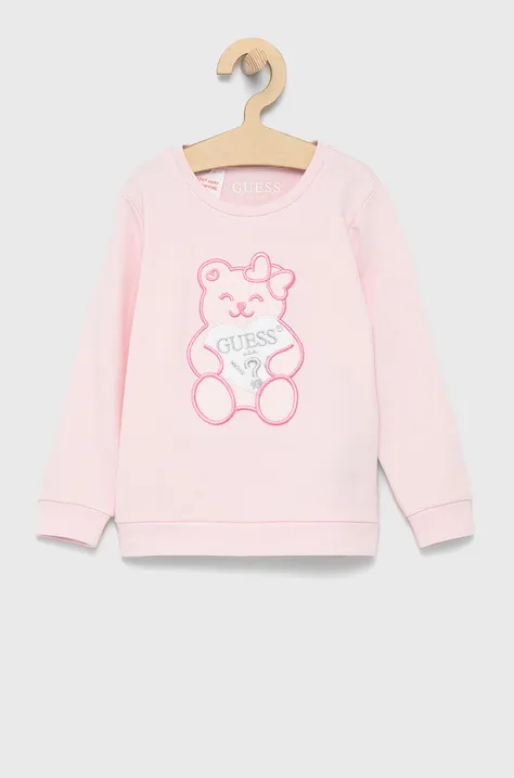 Guess Bluza dziecięca kolor różowy z aplikacją